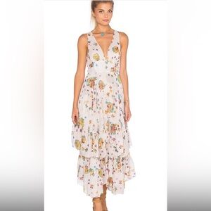 Free People Asymmetrical Floral Dress - White and Multicolor